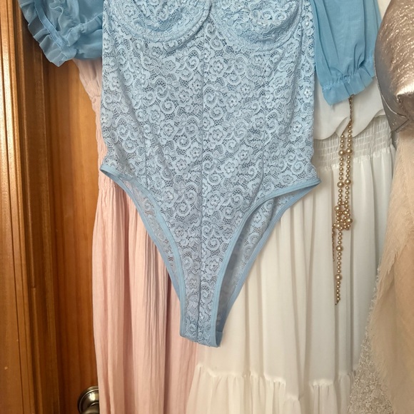 Baby Blue Lace Corset-Esquire Bodysuit - Picture 3 of 6